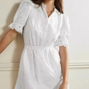NWOT Boden White Broderie Puff Sleeve Eyelet Dress Size 12L